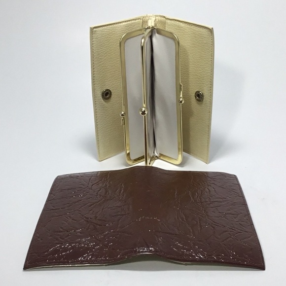 Vintage Brown Cream Patent Textured Leather Wallet - Picture 2 of 16
